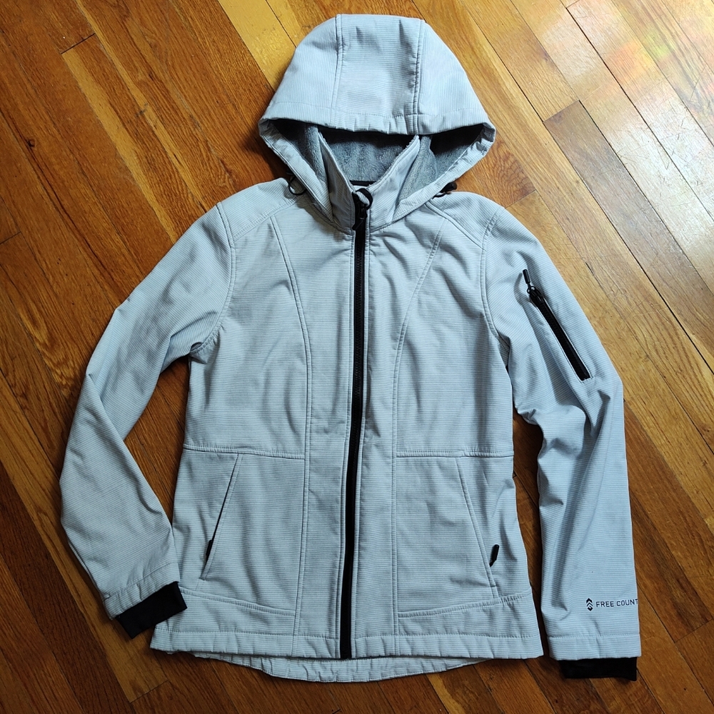 Women's free country size small zip up jacket gray and white